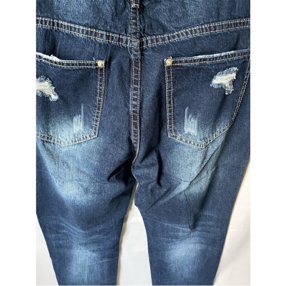 Fashion Nova Dark Blue Distressed Ankle Jeans - Picture 4 of 10